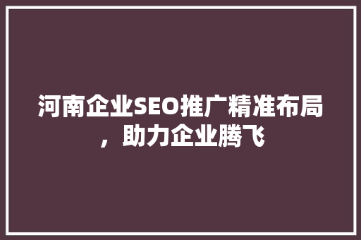 河南企业SEO推广精准布局，助力企业腾飞