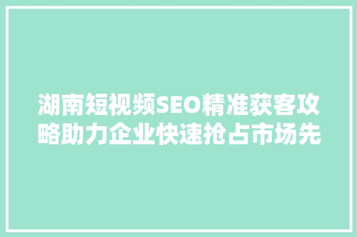 湖南短视频SEO精准获客攻略助力企业快速抢占市场先机