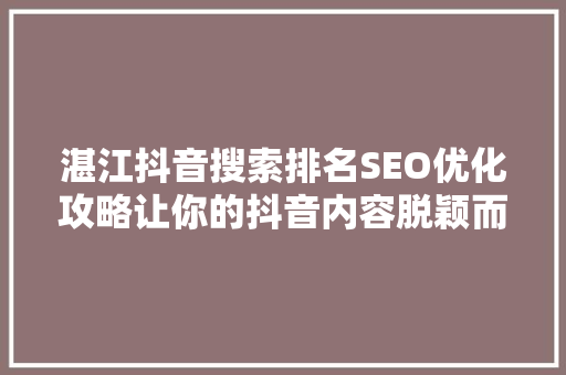 湛江抖音搜索排名SEO优化攻略让你的抖音内容脱颖而出
