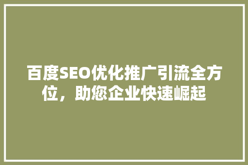 百度SEO优化推广引流全方位，助您企业快速崛起