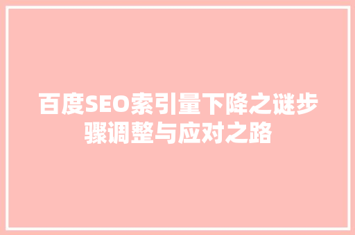 百度SEO索引量下降之谜步骤调整与应对之路