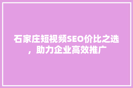 石家庄短视频SEO价比之选，助力企业高效推广