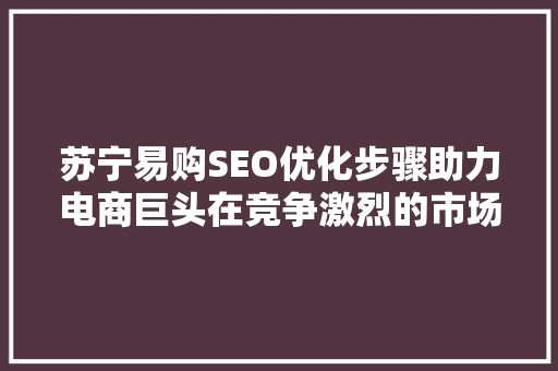 苏宁易购SEO优化步骤助力电商巨头在竞争激烈的市场中脱颖而出