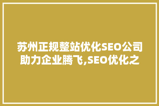 苏州正规整站优化SEO公司助力企业腾飞,SEO优化之路