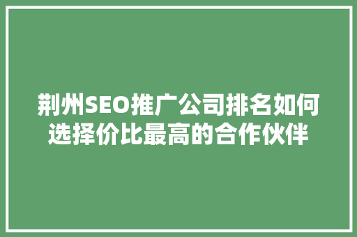 荆州SEO推广公司排名如何选择价比最高的合作伙伴