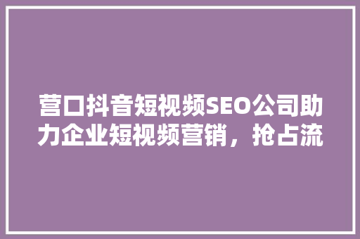 营口抖音短视频SEO公司助力企业短视频营销，抢占流量红利