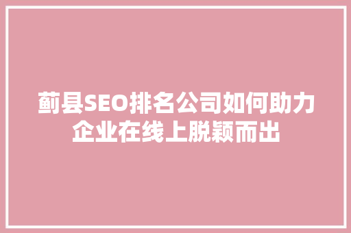 蓟县SEO排名公司如何助力企业在线上脱颖而出