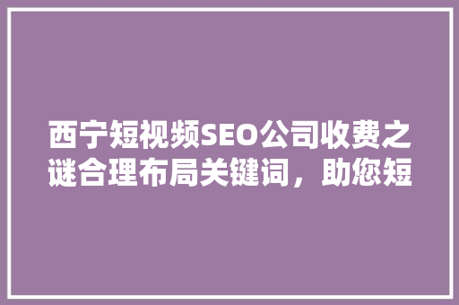 西宁短视频SEO公司收费之谜合理布局关键词，助您短视频乘风破浪