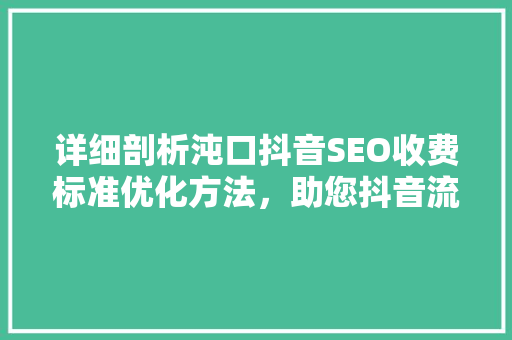 详细剖析沌口抖音SEO收费标准优化方法，助您抖音流量翻倍