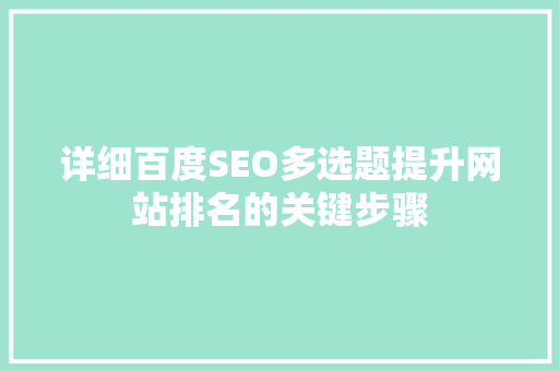 详细百度SEO多选题提升网站排名的关键步骤