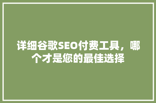 详细谷歌SEO付费工具，哪个才是您的最佳选择