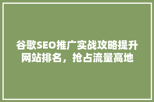 谷歌SEO推广实战攻略提升网站排名，抢占流量高地