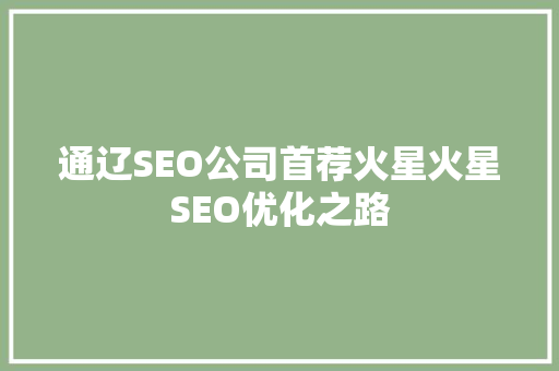 通辽SEO公司首荐火星火星SEO优化之路