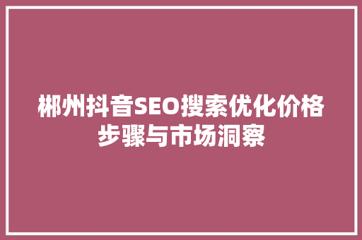 郴州抖音SEO搜索优化价格步骤与市场洞察