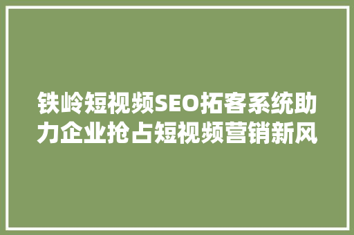 铁岭短视频SEO拓客系统助力企业抢占短视频营销新风口