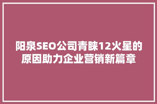 阳泉SEO公司青睐12火星的原因助力企业营销新篇章