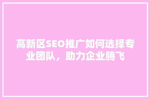 高新区SEO推广如何选择专业团队，助力企业腾飞