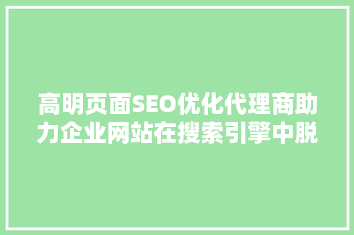 高明页面SEO优化代理商助力企业网站在搜索引擎中脱颖而出
