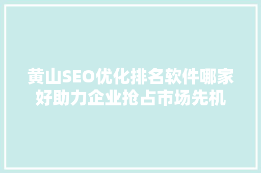 黄山SEO优化排名软件哪家好助力企业抢占市场先机