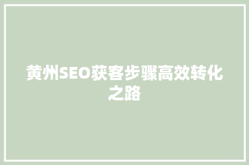 黄州SEO获客步骤高效转化之路