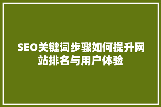 SEO关键词步骤如何提升网站排名与用户体验