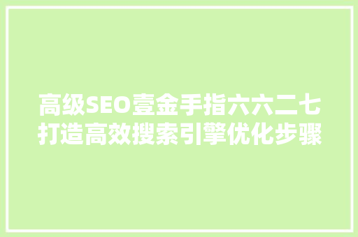 高级SEO壹金手指六六二七打造高效搜索引擎优化步骤