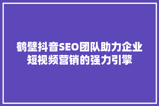 鹤壁抖音SEO团队助力企业短视频营销的强力引擎