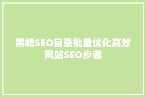 黑帽SEO目录批量优化高效网站SEO步骤