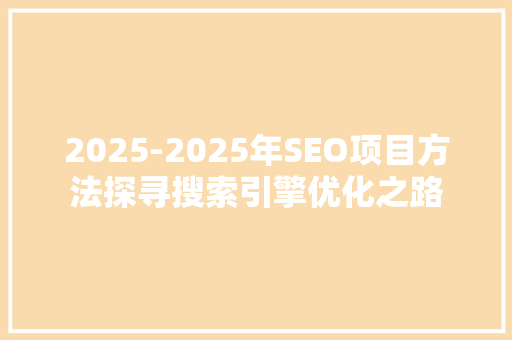 2025-2025年SEO项目方法探寻搜索引擎优化之路