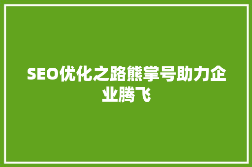 SEO优化之路熊掌号助力企业腾飞