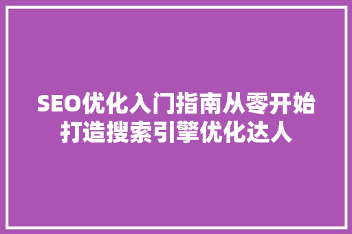 SEO优化入门指南从零开始打造搜索引擎优化达人