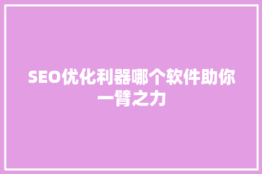 SEO优化利器哪个软件助你一臂之力