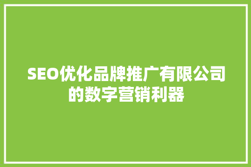 SEO优化品牌推广有限公司的数字营销利器