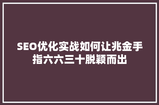 SEO优化实战如何让兆金手指六六三十脱颖而出