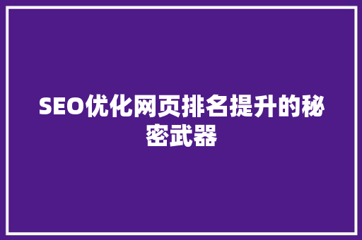 SEO优化网页排名提升的秘密武器