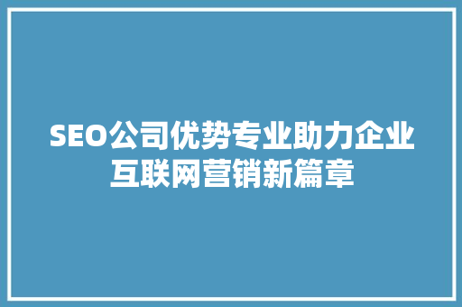 SEO公司优势专业助力企业互联网营销新篇章