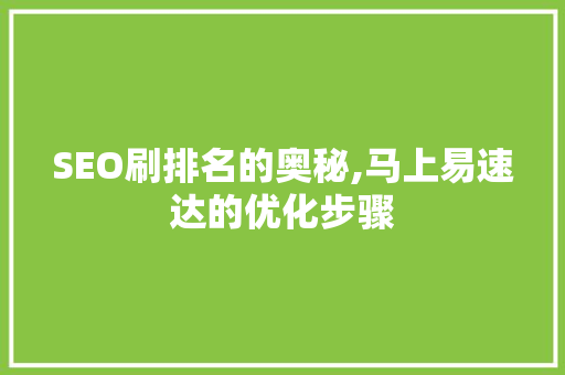 SEO刷排名的奥秘,马上易速达的优化步骤