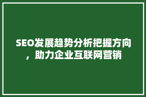 SEO发展趋势分析把握方向，助力企业互联网营销