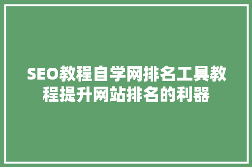 SEO教程自学网排名工具教程提升网站排名的利器