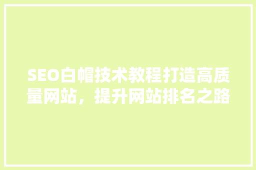 SEO白帽技术教程打造高质量网站，提升网站排名之路