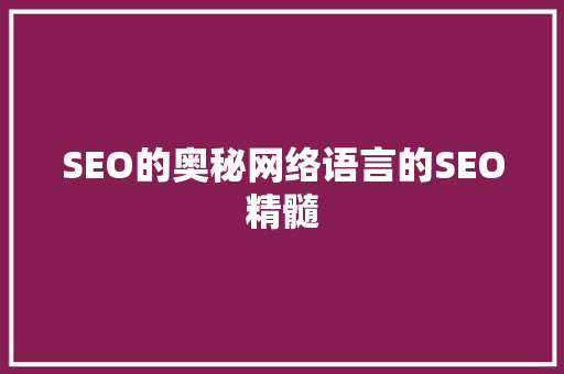 SEO的奥秘网络语言的SEO精髓