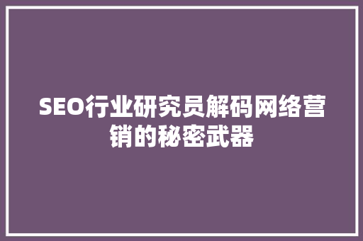 SEO行业研究员解码网络营销的秘密武器
