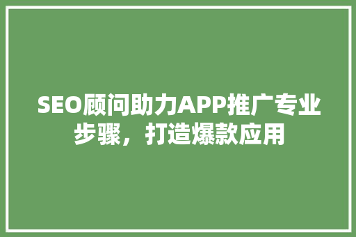 SEO顾问助力APP推广专业步骤，打造爆款应用