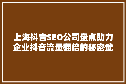 上海抖音SEO公司盘点助力企业抖音流量翻倍的秘密武器