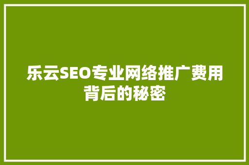 乐云SEO专业网络推广费用背后的秘密