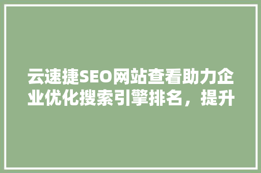 云速捷SEO网站查看助力企业优化搜索引擎排名，提升品牌影响力