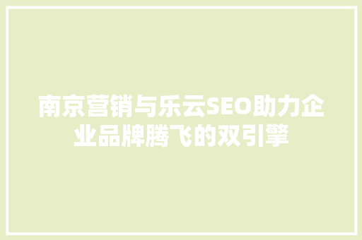 南京营销与乐云SEO助力企业品牌腾飞的双引擎