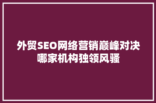外贸SEO网络营销巅峰对决哪家机构独领风骚