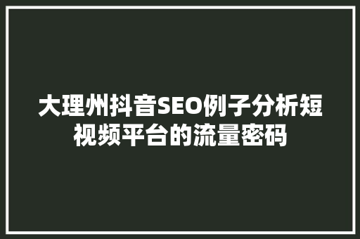 大理州抖音SEO例子分析短视频平台的流量密码