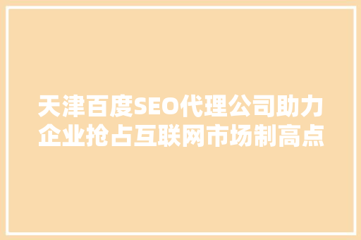 天津百度SEO代理公司助力企业抢占互联网市场制高点